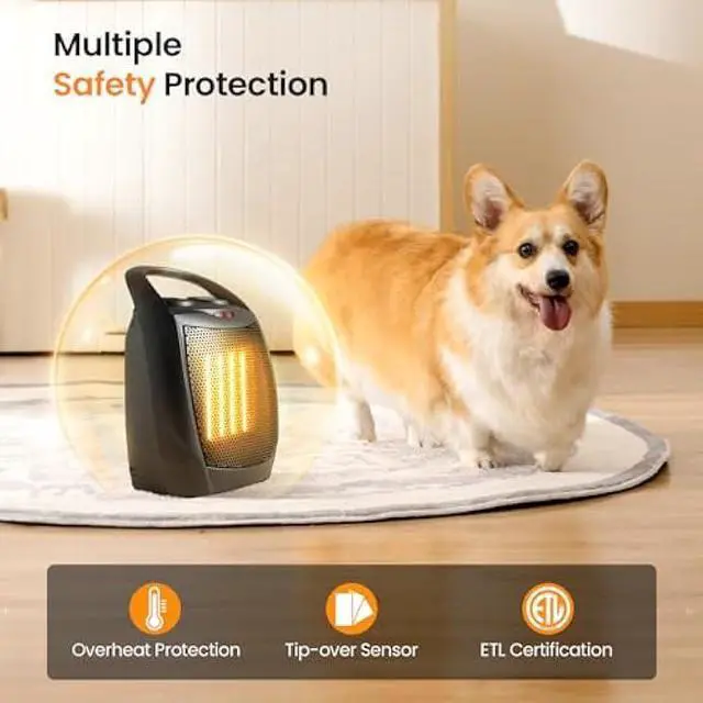 Alt view image 4 of 6 - Kismile Small Electric Space Heater Ceramic Space Heater,Portable Heater Fan for Office with Adjustable Thermostat and Overheat Protection ETL Listed for Kitchen, 750W/1500W(Black)