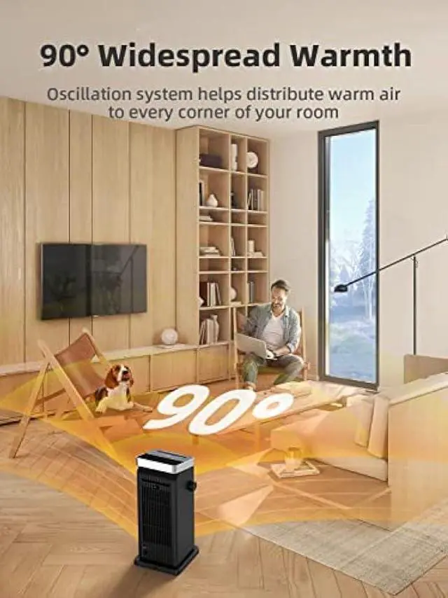 Alt view image 3 of 5 - BREEZOME Space Heater, 1500W Fast Heating Heater for Indoor Use, Portable Ceramic Electric Heaters for Home with Thermostat, 90° Oscillating, Remote