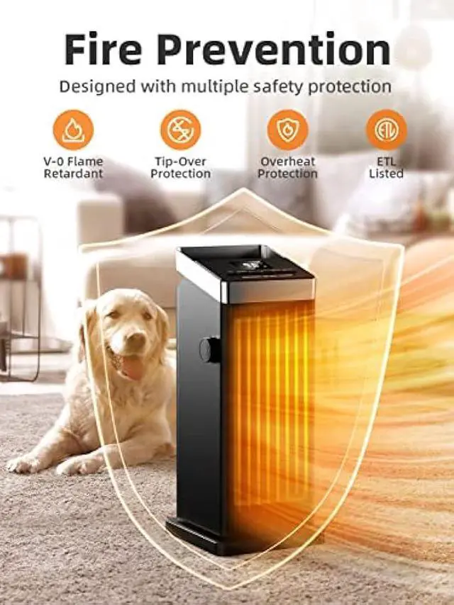 Alt view image 5 of 5 - BREEZOME Space Heater, 1500W Fast Heating Heater for Indoor Use, Portable Ceramic Electric Heaters for Home with Thermostat, 90° Oscillating, Remote
