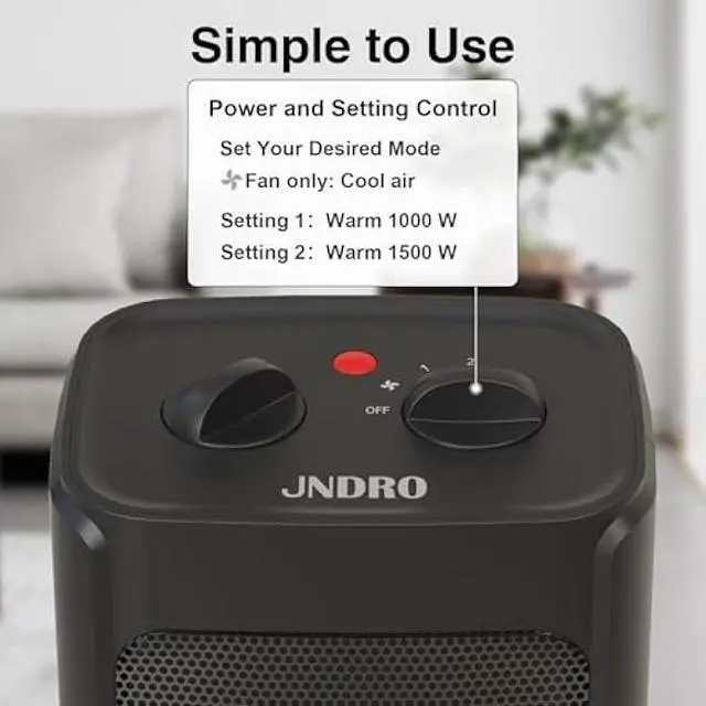 Alt view image 3 of 7 - JNDRO Portable Electric Space Heater - 1500W/750W Quiet Ceramic mini Heater Fan with Thermostat, Heat Up 200 Square Feet for Room Office Desk Indoor Use