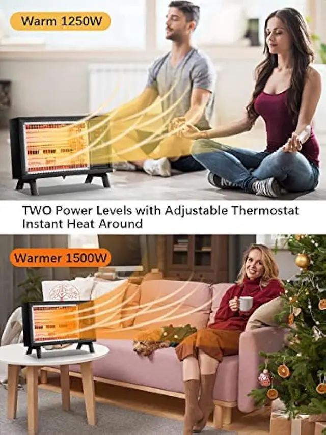 Alt view image 3 of 5 - JASUN Portable Space Heater Electric Radiant Heater Fast Heating with Adjustable Thermostat, Portable Indoor Heater with Handle Quiet Energy-Saving 1250W/1500W for Office Home Garage Bedroom Black