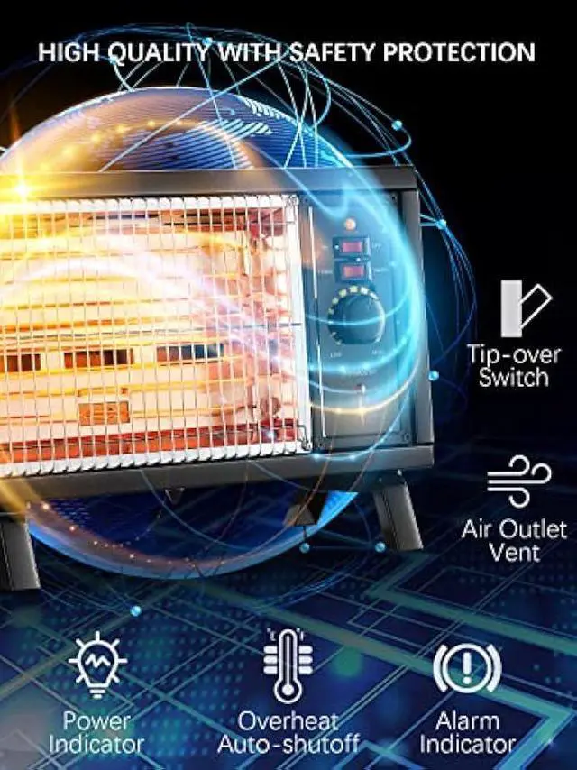 Alt view image 4 of 5 - JASUN Portable Space Heater Electric Radiant Heater Fast Heating with Adjustable Thermostat, Portable Indoor Heater with Handle Quiet Energy-Saving 1250W/1500W for Office Home Garage Bedroom Black