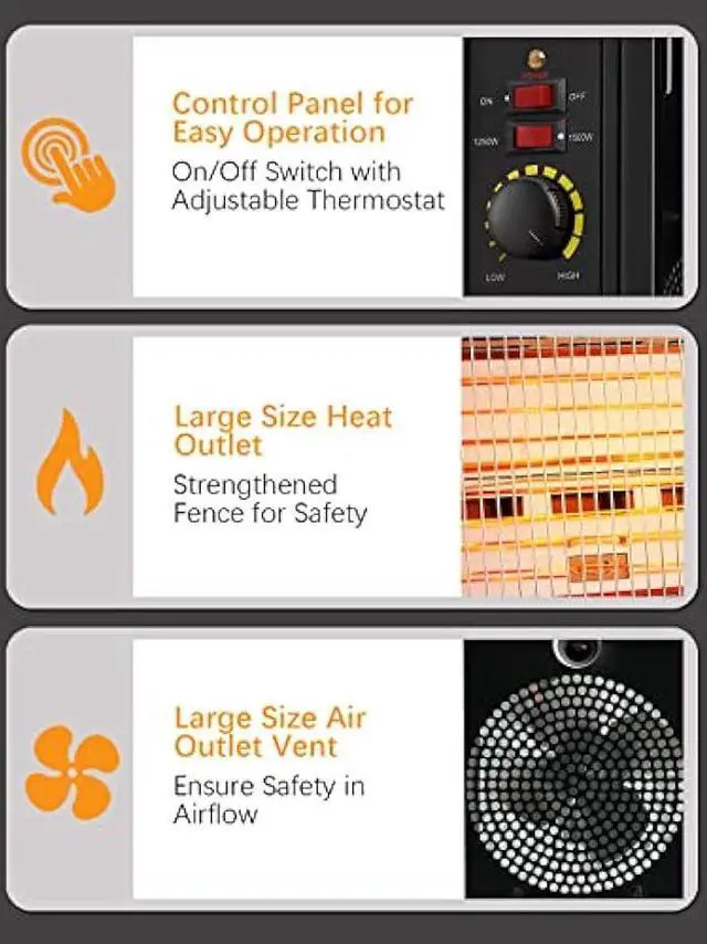 Alt view image 5 of 5 - JASUN Portable Space Heater Electric Radiant Heater Fast Heating with Adjustable Thermostat, Portable Indoor Heater with Handle Quiet Energy-Saving 1250W/1500W for Office Home Garage Bedroom Black