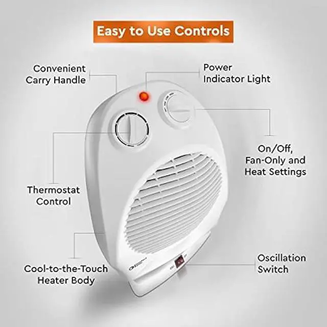 Alt view image 5 of 5 - Comfort Zone Oscillating Space Heater with Adjustable Thermostat, Desktop, Fan-Forced, Portable, Overheat Sensor, Tip-Over Switch, Stay-Cool Housing, Ideal for Home, Bedroom, Office, 1,500W, CZ50