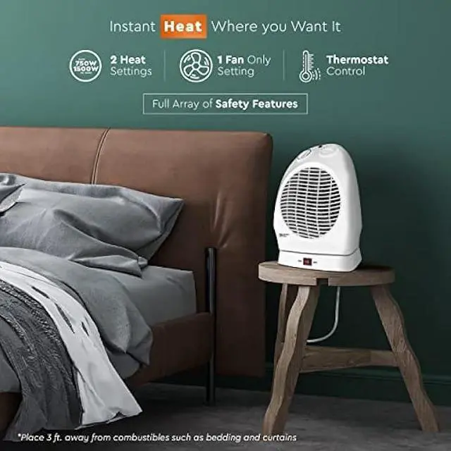 Alt view image 4 of 5 - Comfort Zone Oscillating Space Heater with Adjustable Thermostat, Desktop, Fan-Forced, Portable, Overheat Sensor, Tip-Over Switch, Stay-Cool Housing, Ideal for Home, Bedroom, Office, 1,500W, CZ50