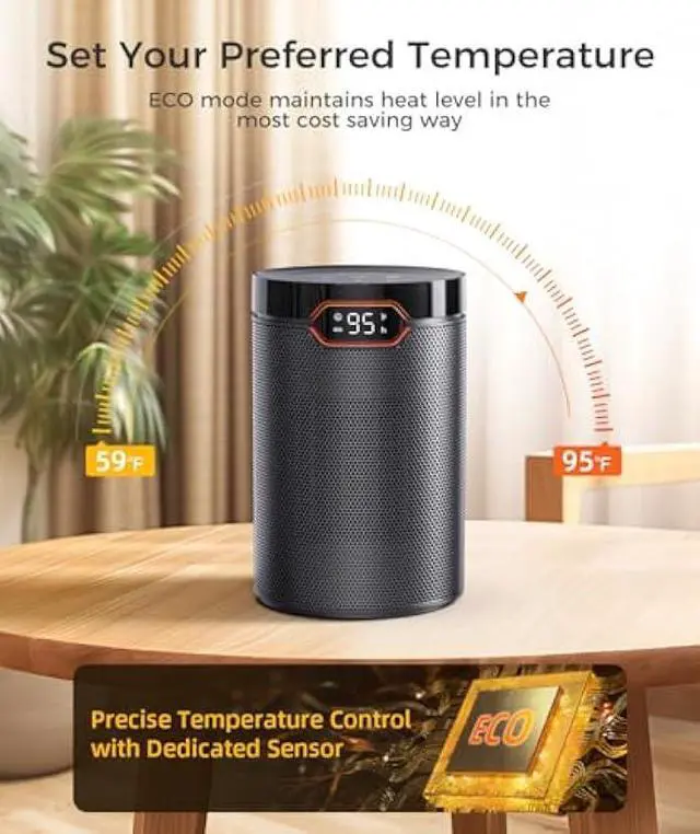 Alt view image 4 of 5 - BREEZOME Space Heater, Portable Electric Heaters for Indoor Use with Thermostat & 24H Timer, 1500W PTC Ceramic Quiet Fast Heating Desk Heater, Safety Room Heaters for Home Bedroom Office