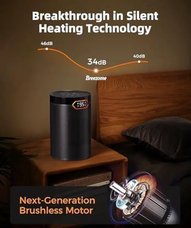 Alt view image 5 of 5 - BREEZOME Space Heater, Portable Electric Heaters for Indoor Use with Thermostat & 24H Timer, 1500W PTC Ceramic Quiet Fast Heating Desk Heater, Safety Room Heaters for Home Bedroom Office