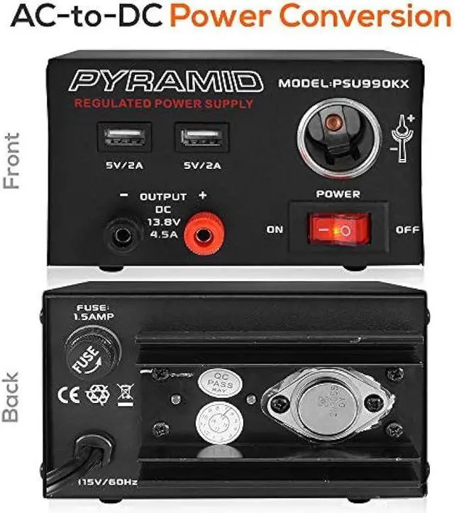 Alt view image 2 of 6 - Pyramid Universal Compact Bench Power Supply - 7 Amp Regulated Home Lab Benchtop AC-Dc Converter Power Supply for CB Radio, HAM W/ 13.8 Volt Dc 120V AC Supply, Dual USB, Cigarette Lighter PSU990KX
