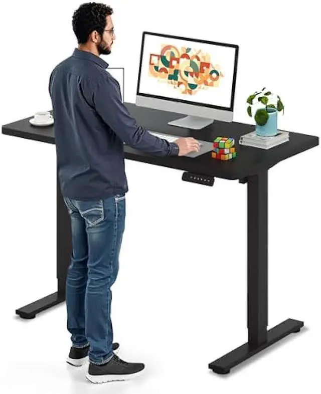 Main image of SANODESK Electric Standing Desk 40 x 24 Inches Whole-Piece Desktop Height Adjustable Stand Up Desk w/6-Button Controller Ergonomic Computer Desk for Home Office, Black Frame + Black Tabletop