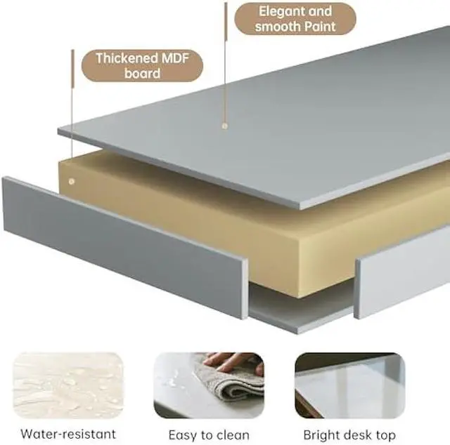 Alt view image 6 of 6 - Computer Desk with 2 Drawers, Elegant Home Office Writing Study Desk with Storage, Modern Simple Vanity Desk Console Table for Living Room, Grey