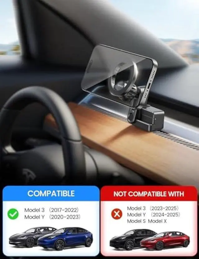 Alt view image 2 of 5 - Lamicall for Tesla Phone Mount Holder [Strongest Magnet Power] for Tesla Model 3 Y Car Accessories fits iPhone 16 15 14 Pro Max Plus [ONLY FIT for 2017-2022 Model 3, 2020-2023 Model Y]