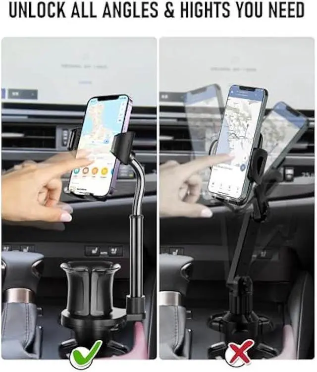 Alt view image 6 of 7 - Cup Phone Mount for Car, 2 in 1 Universal Cup Phone Holder for Car, Stretchable Long Neck Car Phone Mount, Hands Free 360° Rotation Compatible with All Smartphones