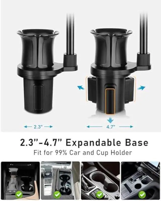 Alt view image 7 of 7 - Cup Phone Mount for Car, 2 in 1 Universal Cup Phone Holder for Car, Stretchable Long Neck Car Phone Mount, Hands Free 360° Rotation Compatible with All Smartphones