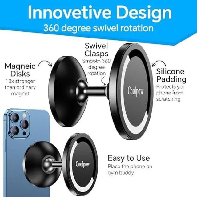 Alt view image 6 of 6 - Gym Magnetic Phone Holder Mount for MagSafeAll MetalDual Magnetic Phone Holder for Gym Accessories Attach to Metal Surface, Gym Phone Holder Magnet for iPhone 16 15 14 13 Pro Max Gift for Men Women