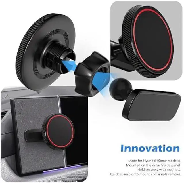 Alt view image 4 of 6 - Designed for Hyundai Ioniq 5 Phone Mount, Magnetically Attaches to Metallic Dashboard for 2024 2025 Hyundai Sonata Kona & 2022-2025 Ioniq5 2026 Ioniq 9 [Compatible with MagSafe]