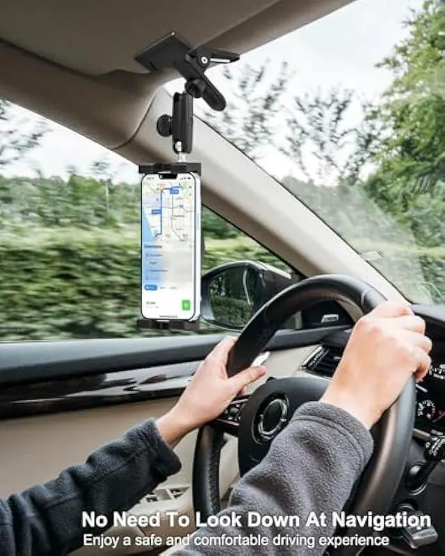 Alt view image 2 of 5 - Metal Sun Visor Car Phone Holder, 360 Degree Rotation Multifunctional Phone Holder for Car Visor Clamp, Upgraded Magic Arm More Stable for Your Car Mount for iPhone 16 15 14 13 12 Android Smartphones