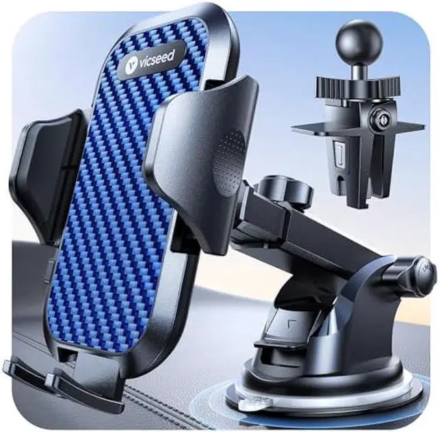 Main image of VICSEED Dark Blue Phone Holders for Your Car [Upgraded True Military-Grade Strongest Suction] Cell Phone Mount for Car Dashboard Windshield Vent Truck Boat Stand Adjustable for iPhone Android