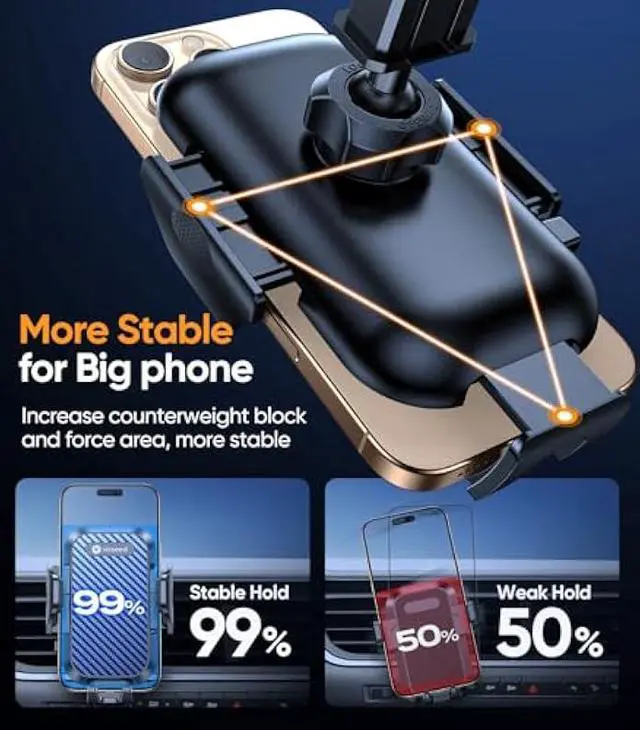 Alt view image 4 of 7 - VICSEED Dark Blue Phone Holders for Your Car [Upgraded True Military-Grade Strongest Suction] Cell Phone Mount for Car Dashboard Windshield Vent Truck Boat Stand Adjustable for iPhone Android