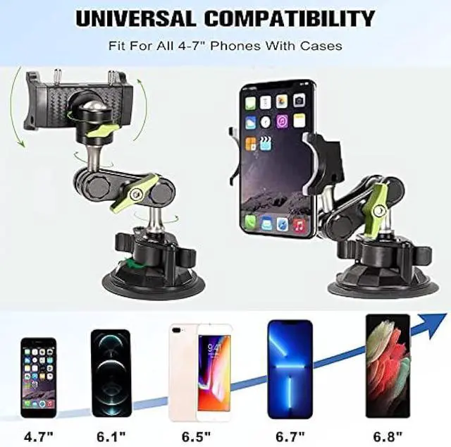 Alt view image 3 of 6 - Universal Ball Head Arm Car Phone Mount, 360 Rotating Ball Joint for Adjustable Viewing Angles, Compatible with Most Smartphones and Case Models