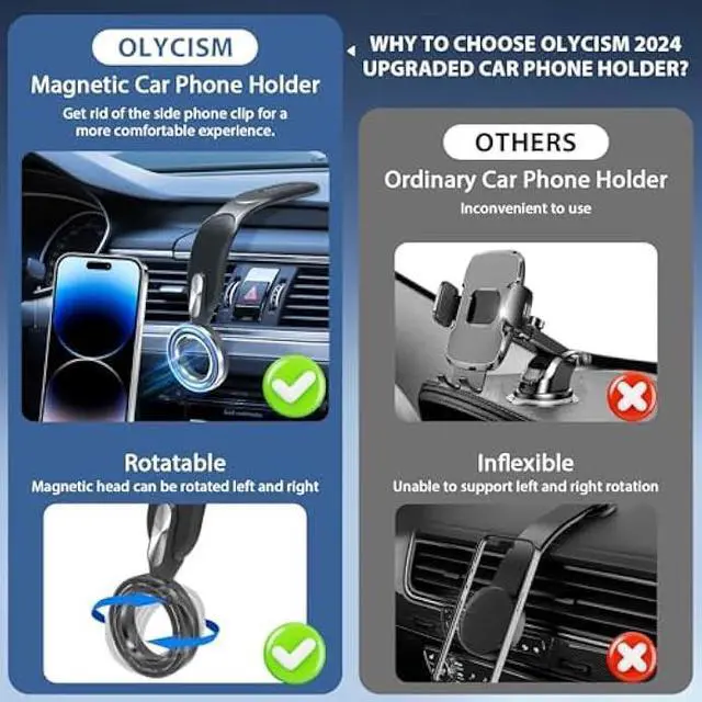 Alt view image 2 of 7 - for Magsafe Car Mount 360° Rotation Magnetic Phone Holder Bendable Magnetic Car Phone Mount for iPhone 15/14/13/12 Pro/Plus/Max Android Phones, Black