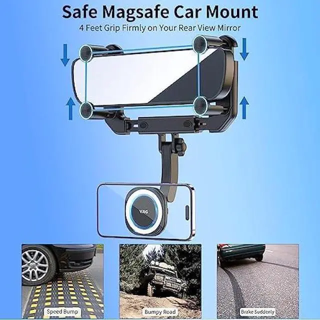Alt view image 3 of 5 - VRIG MG-15 Magnetic Rear View Mirror Phone Holder for car [Big Rear Mirrors Friendly],Magsafe Hands Free 360 Rotating Strong Magnet Cell Phone Mount Fit for iPhone 16/1514/13/12 Series