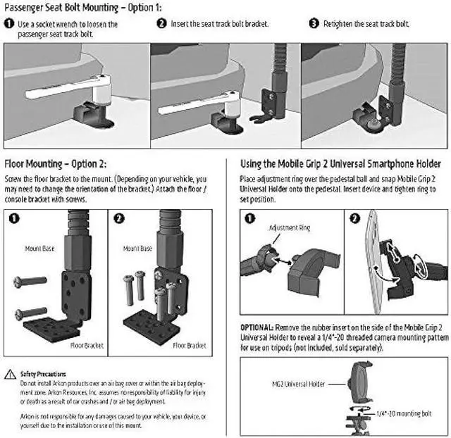 Alt view image 4 of 4 - ARKON Mounts Mobile Grip 2 Phone Holder with Car Seat Rail or Floor Mount, For Cars and Trucks, High-Strength Flexible Arm, Compatible with iPhone, Galaxy, & more