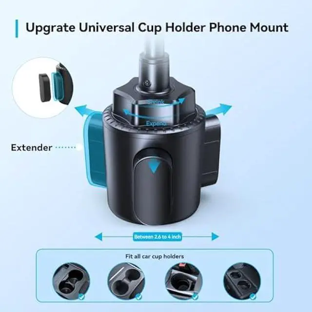 Alt view image 3 of 5 - TECKNET Cup Phone Holder for Car - Adjustable Gooseneck Cup Holder Cradle Car Mount with Air Vent Holders & Expandable Base, Cell Phone Holders for iPhone 17/16 Pro Max and All Cell Phones, Cars model