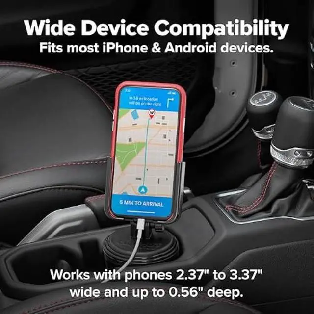 Alt view image 4 of 5 - WeatherTech CupFone, Universal Cup Holder Phone Mount for Cars  Adjustable & Secure Fit with Open Access for Charging  Compatible with iPhone, Android - Plastic Knobs, Black
