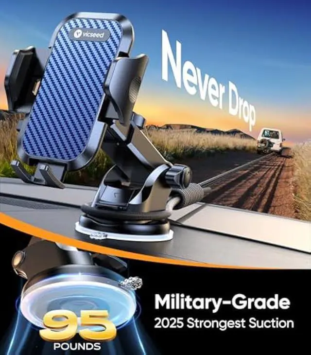 Alt view image 3 of 7 - VICSEED Dark Blue Phone Holders for Your Car [Upgraded True Military-Grade Strongest Suction] Cell Phone Mount for Car Dashboard Windshield Vent Truck Boat Stand Adjustable for iPhone Android