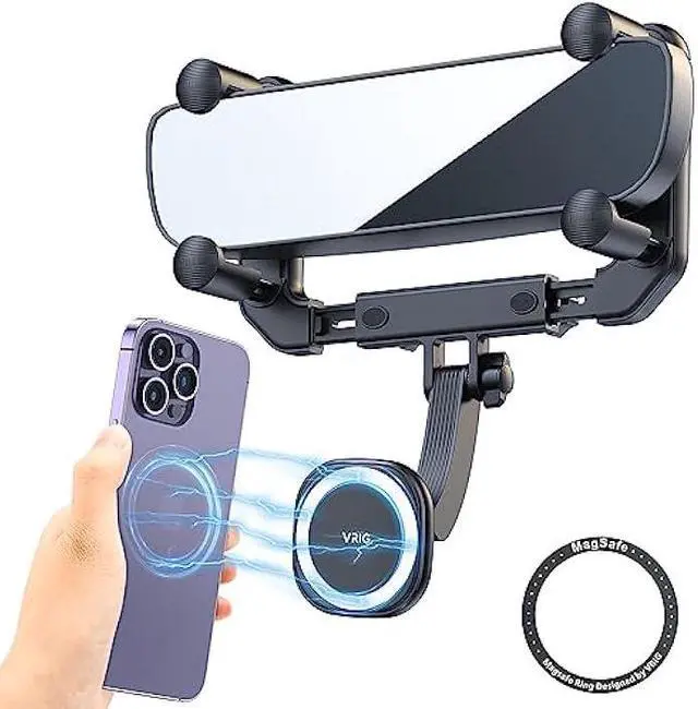 Main image of VRIG MG-15 Magnetic Rear View Mirror Phone Holder for car [Big Rear Mirrors Friendly],Magsafe Hands Free 360 Rotating Strong Magnet Cell Phone Mount Fit for iPhone 16/1514/13/12 Series