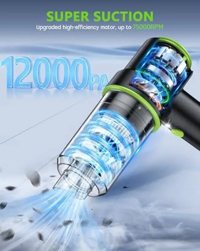 Alt view image 2 of 7 - CODN Handheld Car Vacuum Portable Cordless 12000PA, 2 in 1 Handheld Vacuum Cleaner and Air Duster with Multi-Nozzles and LED Light, Mini Hand Held Vacuum Rechargeable for Home, Car, Office, Pet Hair