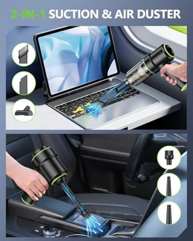 Alt view image 3 of 7 - CODN Handheld Car Vacuum Portable Cordless 12000PA, 2 in 1 Handheld Vacuum Cleaner and Air Duster with Multi-Nozzles and LED Light, Mini Hand Held Vacuum Rechargeable for Home, Car, Office, Pet Hair