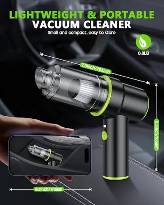 Alt view image 7 of 7 - CODN Handheld Car Vacuum Portable Cordless 12000PA, 2 in 1 Handheld Vacuum Cleaner and Air Duster with Multi-Nozzles and LED Light, Mini Hand Held Vacuum Rechargeable for Home, Car, Office, Pet Hair