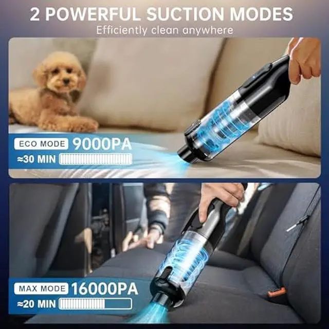 Alt view image 2 of 6 - Handheld Vacuum Cordless, Car Vacuum with 16000Pa Powerful Suction, Lightweight at 1.3 lbs, Type-C Charge, Multiple Accessories, Rechargeable Vacuum Cleaners for Home Office Car Pet
