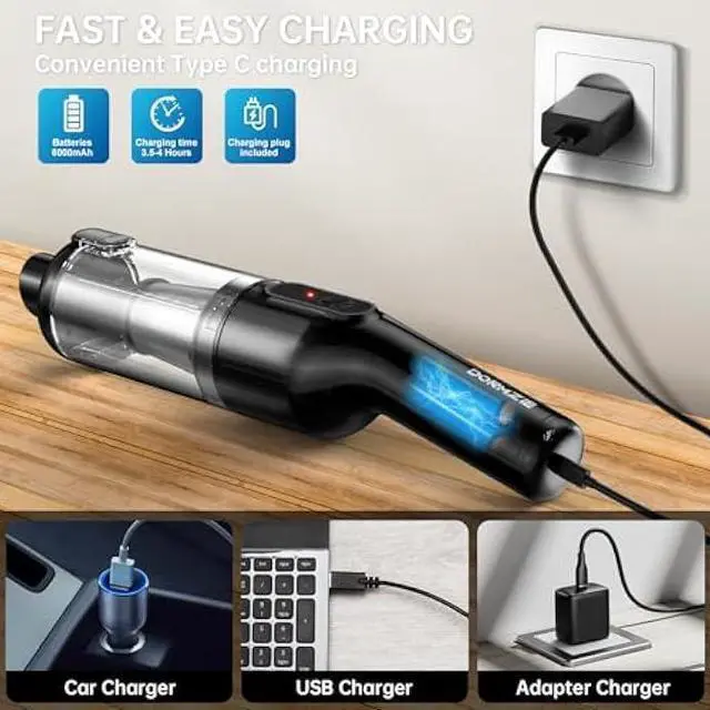 Alt view image 6 of 6 - Handheld Vacuum Cordless, Car Vacuum with 16000Pa Powerful Suction, Lightweight at 1.3 lbs, Type-C Charge, Multiple Accessories, Rechargeable Vacuum Cleaners for Home Office Car Pet