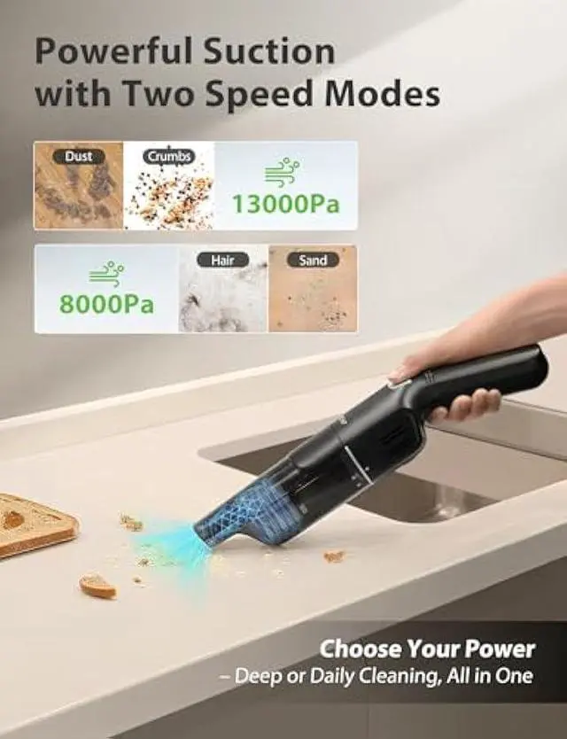 Alt view image 3 of 5 - Handheld Vacuum Cleaner, Cordless & Rechargeable, 15KPa Powerful Suction, 30-Min Runtime, 500ML Dust Cup, for Pet Hair/Car/Home