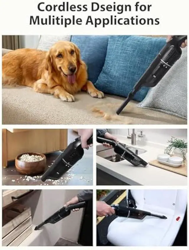 Alt view image 4 of 5 - Handheld Vacuum Cleaner, Cordless & Rechargeable, 15KPa Powerful Suction, 30-Min Runtime, 500ML Dust Cup, for Pet Hair/Car/Home