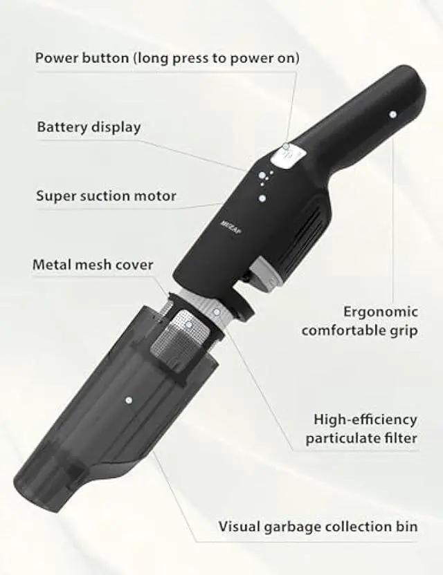 Alt view image 5 of 5 - Handheld Vacuum Cleaner, Cordless & Rechargeable, 15KPa Powerful Suction, 30-Min Runtime, 500ML Dust Cup, for Pet Hair/Car/Home