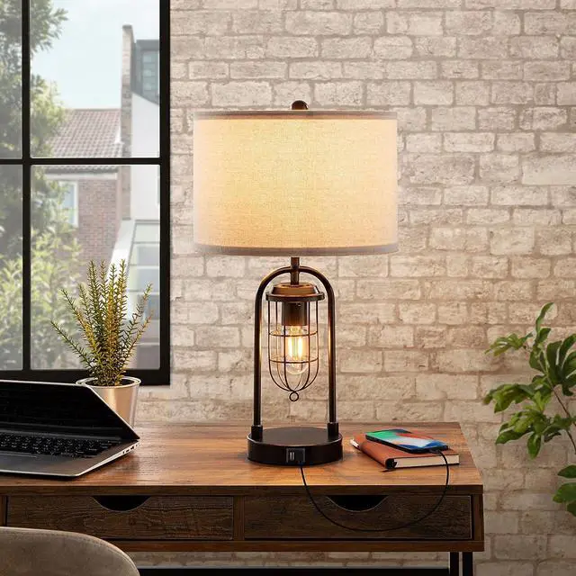Alt view image 3 of 7 - KAWOTI Set of 2 Farmhouse Table Lamps with USB Ports and Night Light Modern Nightstand Lamp for Living Room BedroomBulbs Included
