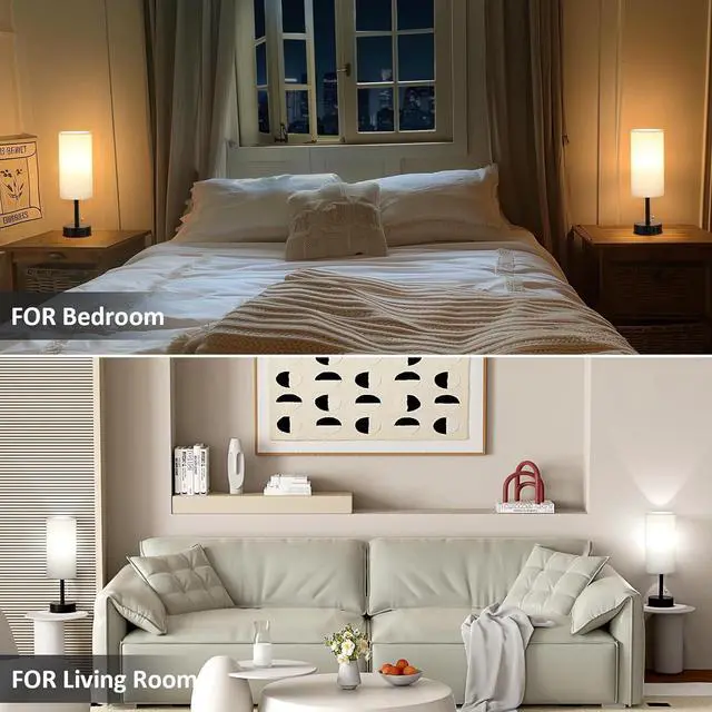 Alt view image 5 of 7 - Fenmzee Bedside Table Lamps Set of 2-3 Color Temperatures Pull Chain Lamp with AC Outlet Charging Port, Small Round Night Stand Lamps for Bedroom Guest Room Office, Bed Side Light with E26 LED Bulbs