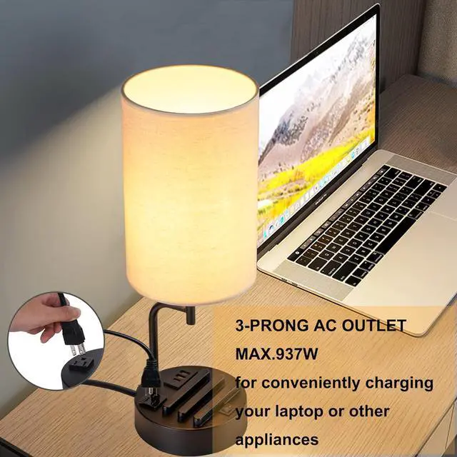 Alt view image 3 of 7 - Dreamholder Table Lamp with 3 USB Charging Ports, Modern Desk Lamp with AC Outlet and Phone Stands, Perfect Bedside Lamp for Bedroom, Living Room, Office (Pack of 2), Cream