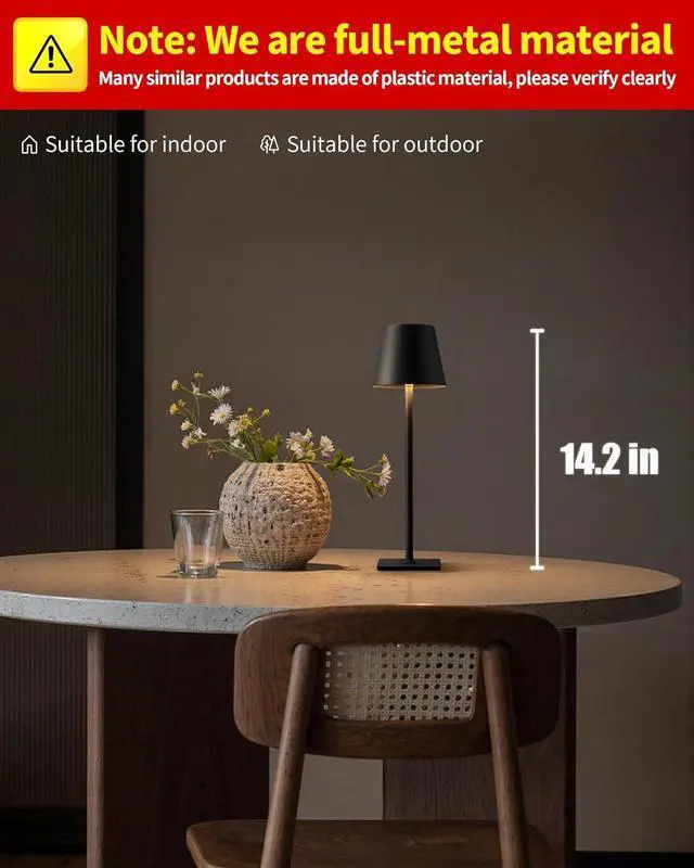 Alt view image 2 of 7 - KDG 2 Pack Cordless Table Lamp, Portable LED Desk Lamps, 5000mAh Battery Operated, 3 Color Stepless Dimming Up, for Restaurant, Bedroom, Outdoor Camping, Coffee Shop, Night Light, Rechargeable (Black)