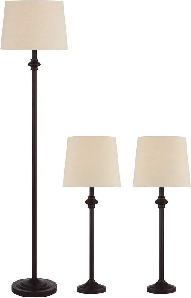 Alt view image 2 of 7 - 360 Lighting Carter Traditional Table 3 Piece Floor and Table Lamp Set Bronze Metal Oatmeal Drum Shade Decor for Living Room Bedroom House Bedside Nightstand Home Office Reading Family