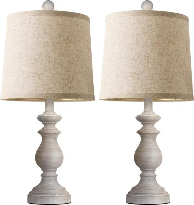 Alt view image 2 of 7 - PARTPHONER Traditional Table Lamp Set of 2, Rustic Farmhouse Table Lamps for Living Room Bedroom, 22" Bedside Desk Lamps Vintage Nightstand Lamps with Linen Shades, Antique Grey