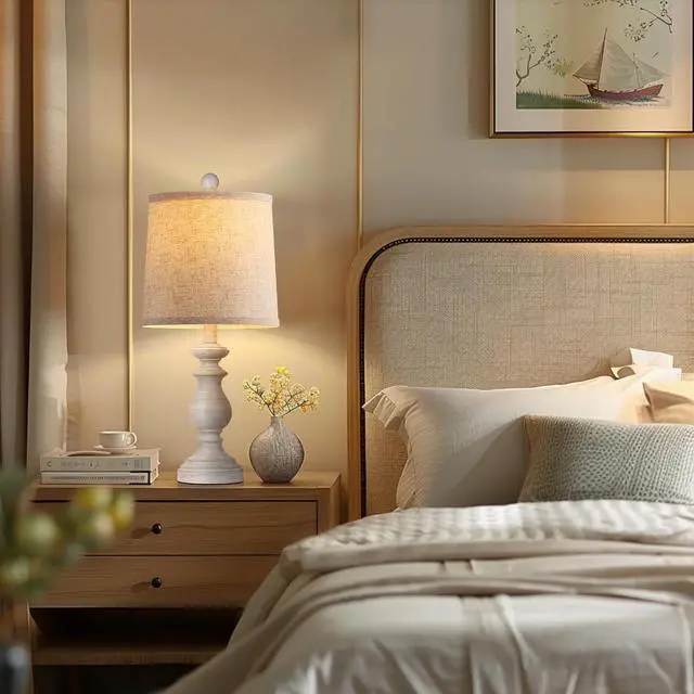 Alt view image 5 of 7 - PARTPHONER Traditional Table Lamp Set of 2, Rustic Farmhouse Table Lamps for Living Room Bedroom, 22" Bedside Desk Lamps Vintage Nightstand Lamps with Linen Shades, Antique Grey