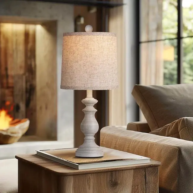 Alt view image 6 of 7 - PARTPHONER Traditional Table Lamp Set of 2, Rustic Farmhouse Table Lamps for Living Room Bedroom, 22" Bedside Desk Lamps Vintage Nightstand Lamps with Linen Shades, Antique Grey