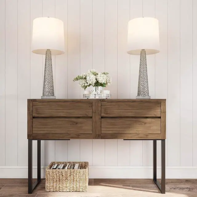 Alt view image 4 of 6 - Table Lamps - Set of 2 Contemporary Hammered Glass Lights for Bedroom, Living Room, and Office with Energy-Efficient LED Bulbs by Lavish Home (Silver)