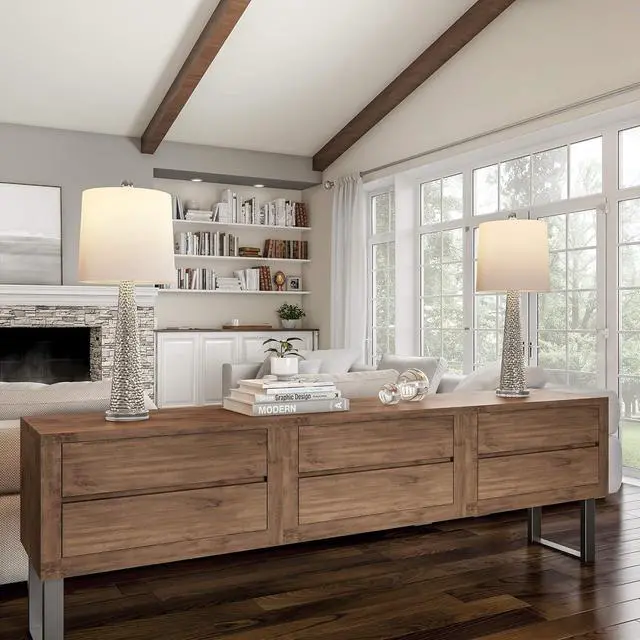 Alt view image 5 of 6 - Table Lamps - Set of 2 Contemporary Hammered Glass Lights for Bedroom, Living Room, and Office with Energy-Efficient LED Bulbs by Lavish Home (Silver)