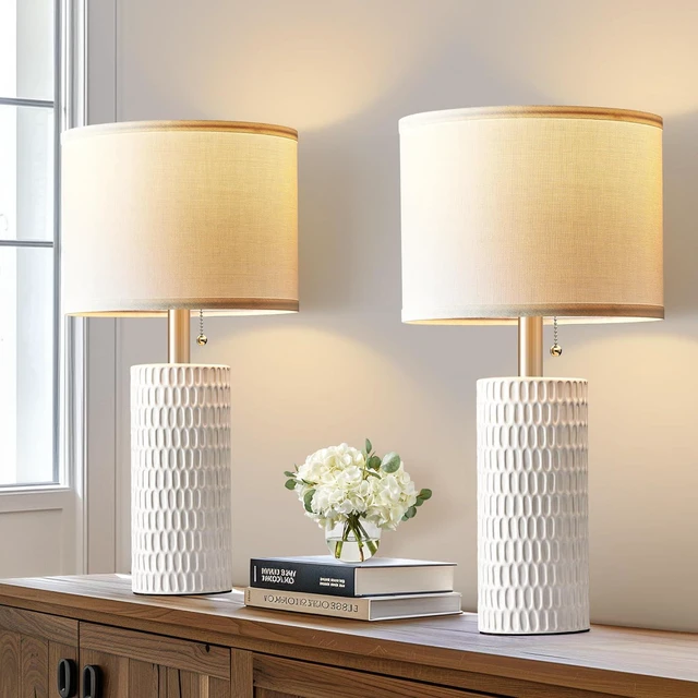 Alt view image 2 of 6 - 20" Modern Ceramic Table Lamps Set of 2, Lamps for Bedroom, White