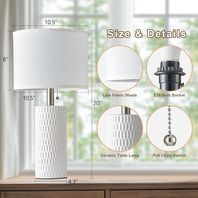 Alt view image 5 of 6 - 20" Modern Ceramic Table Lamps Set of 2, Lamps for Bedroom, White